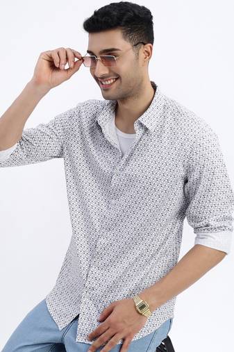 men's white geometric slim fit shirt