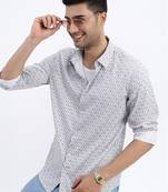 men's white geometric slim fit shirt