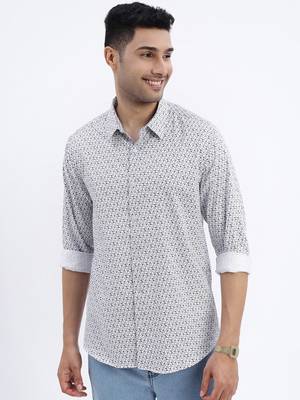 men's white geometric slim fit shirt 2