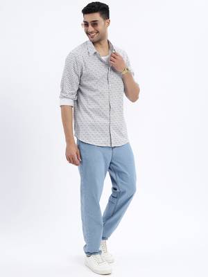 men's white geometric slim fit shirt 5