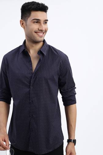 men's navy blue micro ditsy slim fit shirt