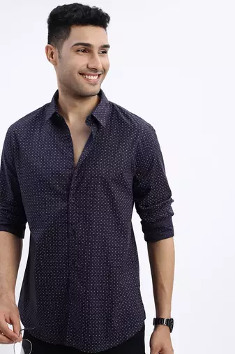 men's navy blue micro ditsy slim fit shirt