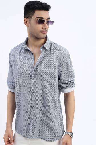 men's navy blue micro ditsy slim fit shirt