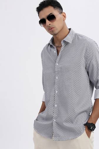 men's navy blue micro ditsy slim fit shirt