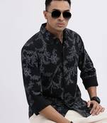 men's black floral slim fit shirt