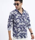 men's navy blue floral slim fit shirt