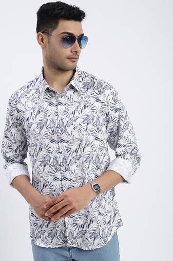men's white floral slim fit shirt