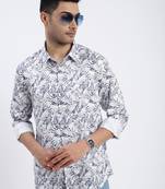 men's white floral slim fit shirt