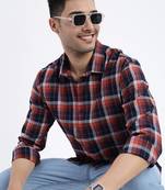 men's brown checked slim fit shirt