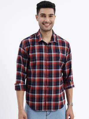 men's brown checked slim fit shirt 2