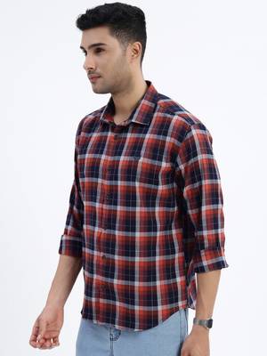 men's brown checked slim fit shirt 3