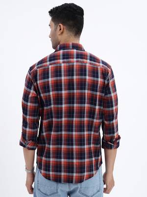 men's brown checked slim fit shirt 4