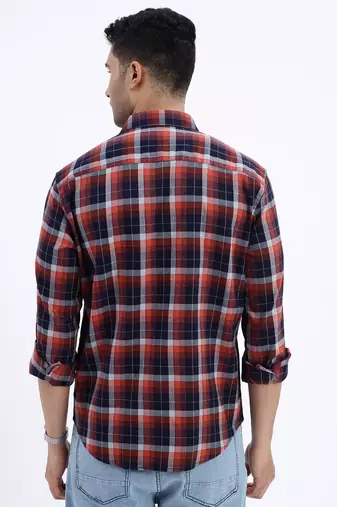 men's brown checked slim fit shirt