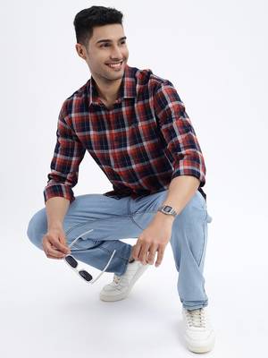men's brown checked slim fit shirt 5