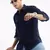 men's long sleeves solid slim fit navy blue shirt