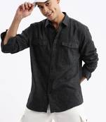 men's long sleeves solid slim fit grey shirt