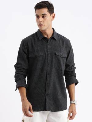 men's long sleeves solid slim fit grey shirt 2