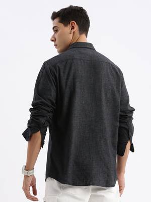 men's long sleeves solid slim fit grey shirt 4