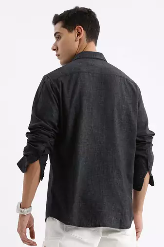 men's long sleeves solid slim fit grey shirt