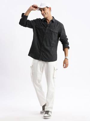men's long sleeves solid slim fit grey shirt 5