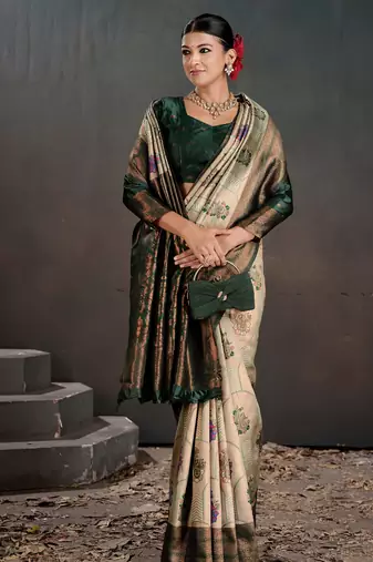 Silk Blend Zari Weaving With Copper Zari Border And Pallu Saree With Blouse For Women