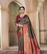 Mehandi Kanchivaram Silk Zari Weaving With Gold Zari Border And Pallu Saree With Blouse For Women