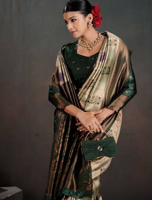 Silk Blend Zari Weaving With Copper Zari Border And Pallu Saree With Blouse For Women 2