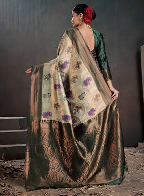 Silk Blend Zari Weaving With Copper Zari Border And Pallu Saree With Blouse For Women 4
