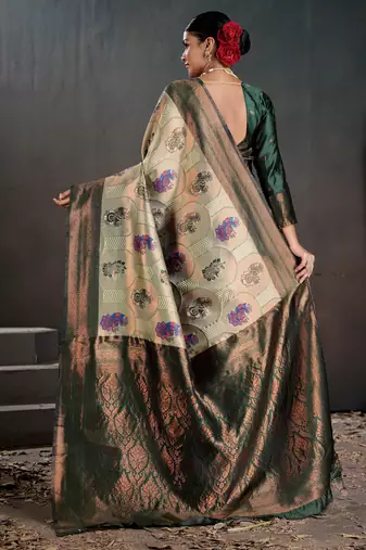 Silk Blend Zari Weaving With Copper Zari Border And Pallu Saree With Blouse For Women