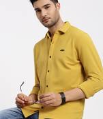 Showoff men's yellow solid slim fit shirt