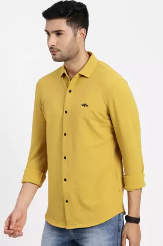 Showoff men's yellow solid slim fit shirt
