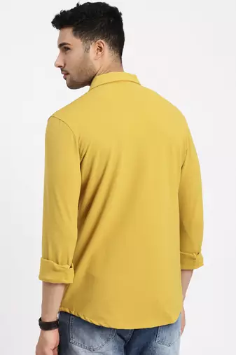 Showoff men's yellow solid slim fit shirt