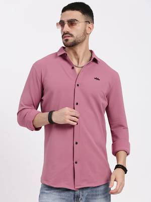 men's pink solid slim fit shirt 1