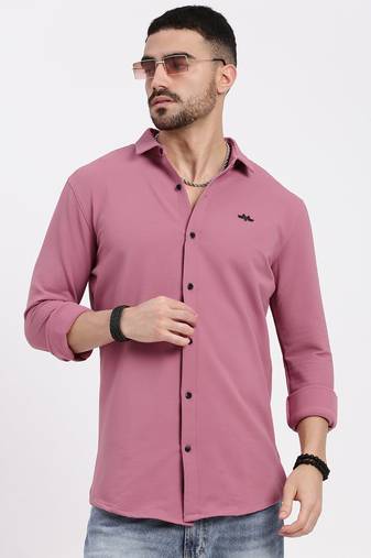 men's pink solid slim fit shirt