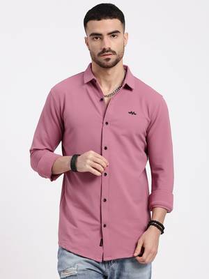 men's pink solid slim fit shirt 2