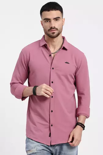 men's pink solid slim fit shirt