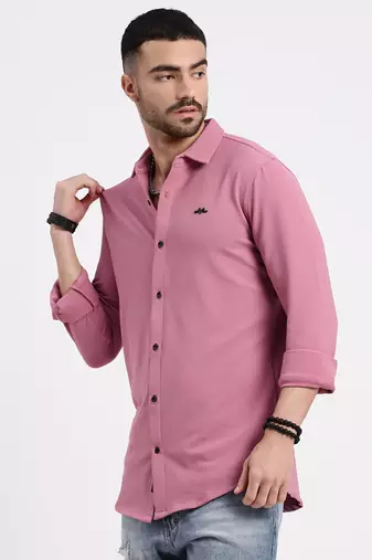 men's pink solid slim fit shirt