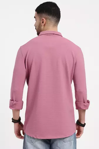 men's pink solid slim fit shirt