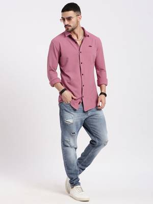men's pink solid slim fit shirt 5