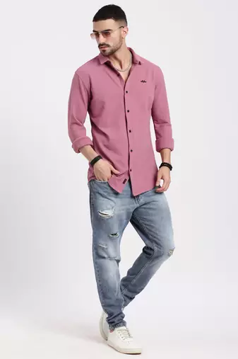 men's pink solid slim fit shirt