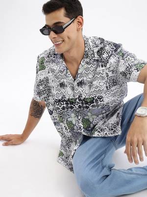 men's cuban collar abstract relaxed fit multi shirt 1