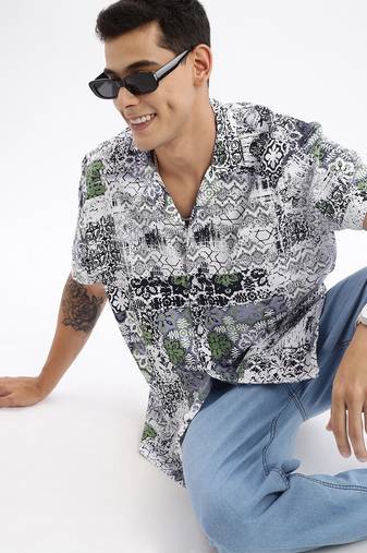 men's cuban collar abstract relaxed fit multi shirt