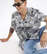 men's cuban collar abstract relaxed fit multi shirt