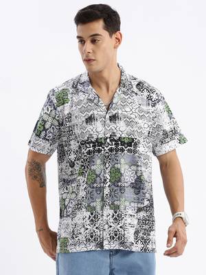 men's cuban collar abstract relaxed fit multi shirt 2