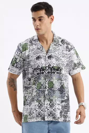 men's cuban collar abstract relaxed fit multi shirt