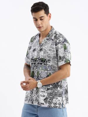 men's cuban collar abstract relaxed fit multi shirt 3
