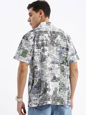 men's cuban collar abstract relaxed fit multi shirt 4
