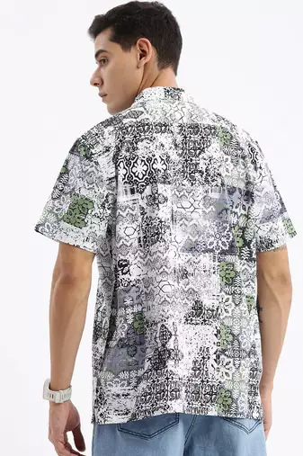 men's cuban collar abstract relaxed fit multi shirt