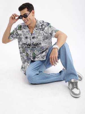 men's cuban collar abstract relaxed fit multi shirt 5