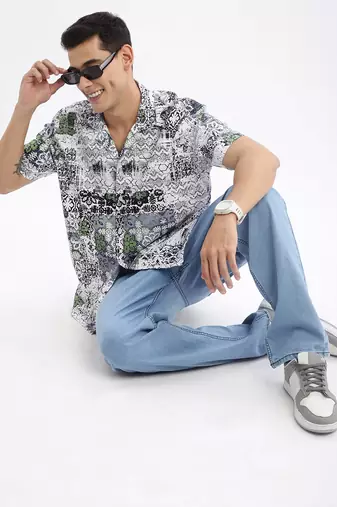 men's cuban collar abstract relaxed fit multi shirt